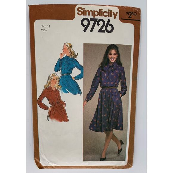 Simplicity Sewing Pattern 9726 Size 14 Women's Pullover Dress Vintage 1980 Cut - Picture 2 of 6